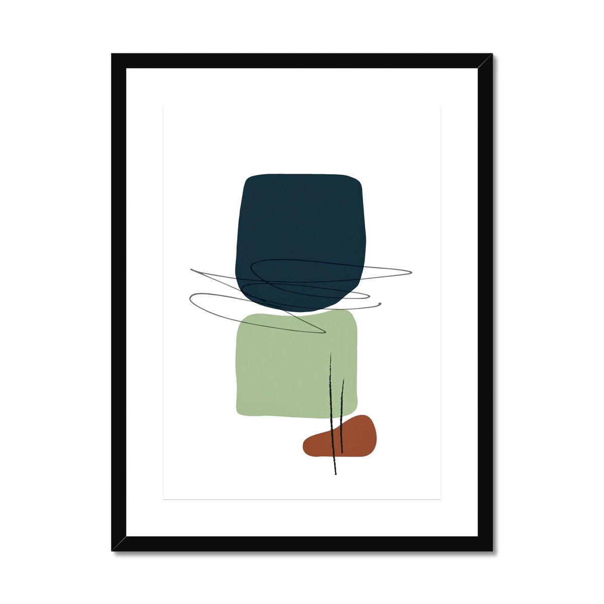 Soft Abstract Shapes Teal & Lime Green Framed & Mounted Print