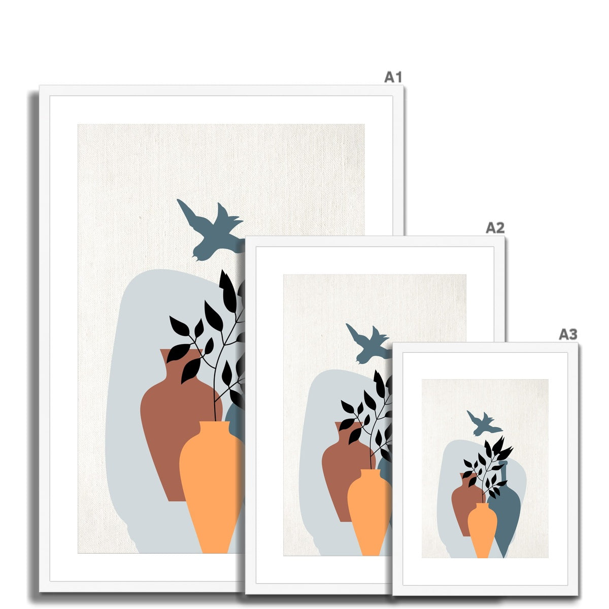 Vases and Bird Framed & Mounted Print