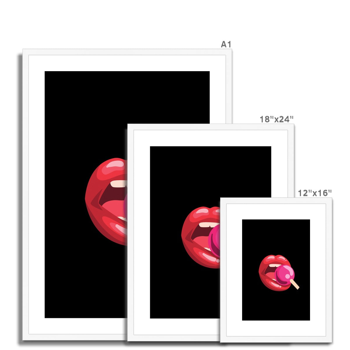 Lollipop Lips Black Framed & Mounted Print