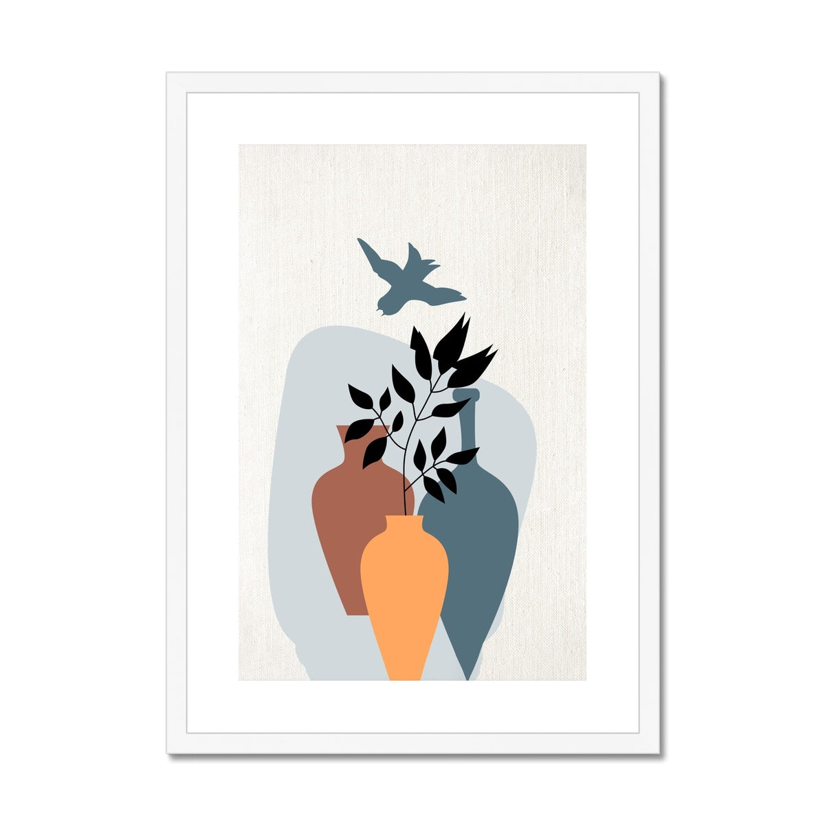 Vases and Bird Framed & Mounted Print