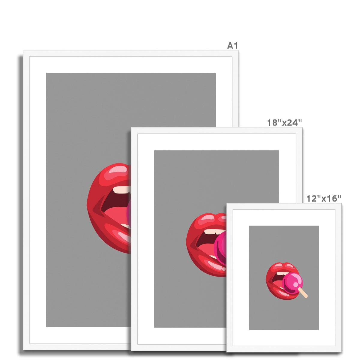 Lollipop Lips grey Framed & Mounted Print