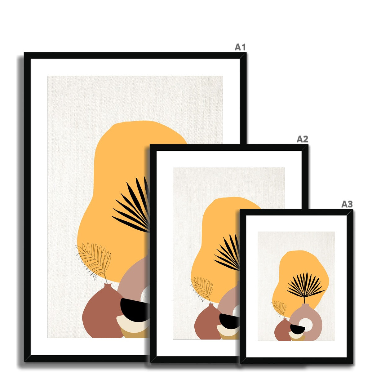 Vases and Palm Leaf Framed & Mounted Print