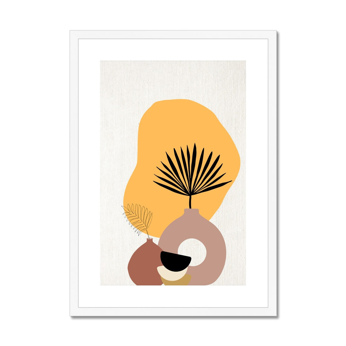 Vases and Palm Leaf Framed & Mounted Print