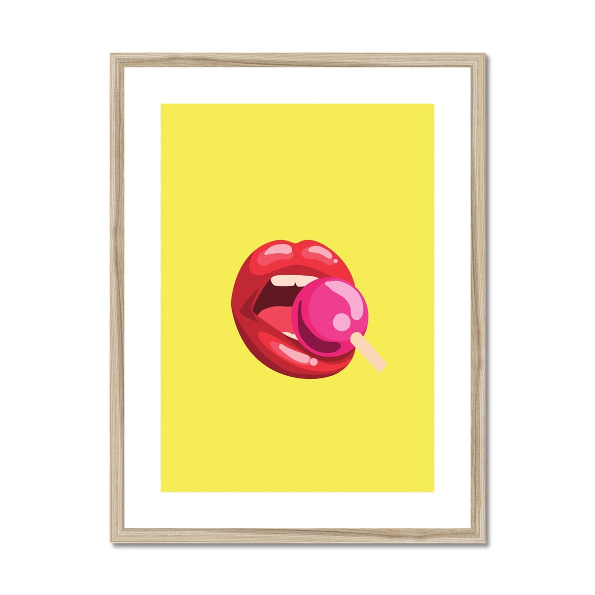 Lollipop Lips yellow Framed & Mounted Print