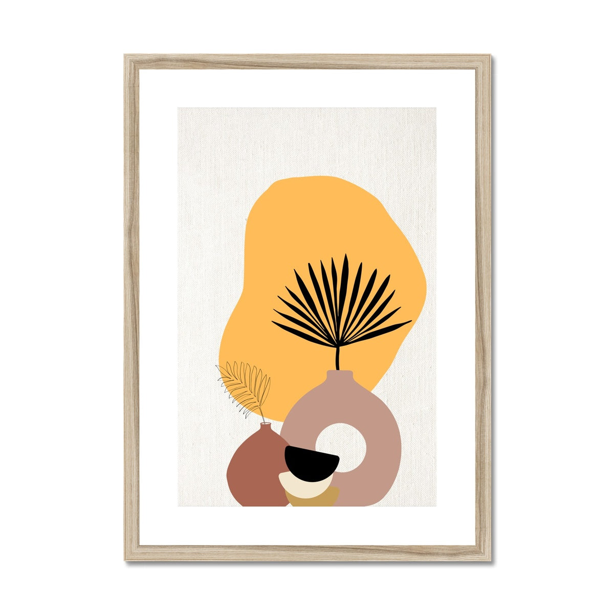 Vases and Palm Leaf Framed & Mounted Print