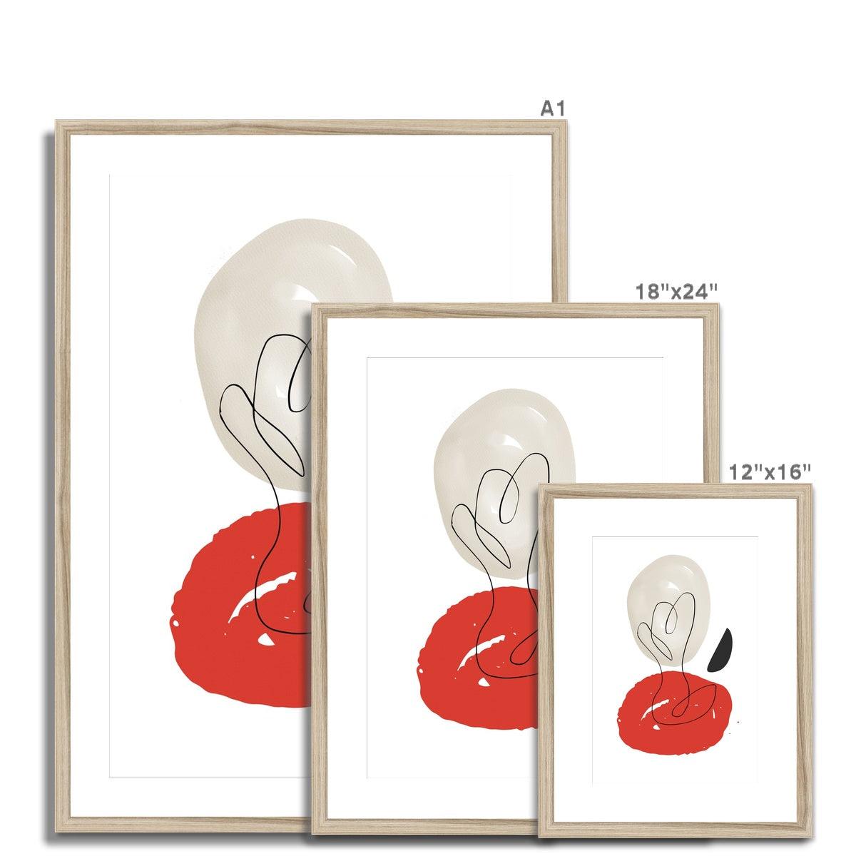 Soft Abstract Shapes Red & Beige Framed & Mounted Print