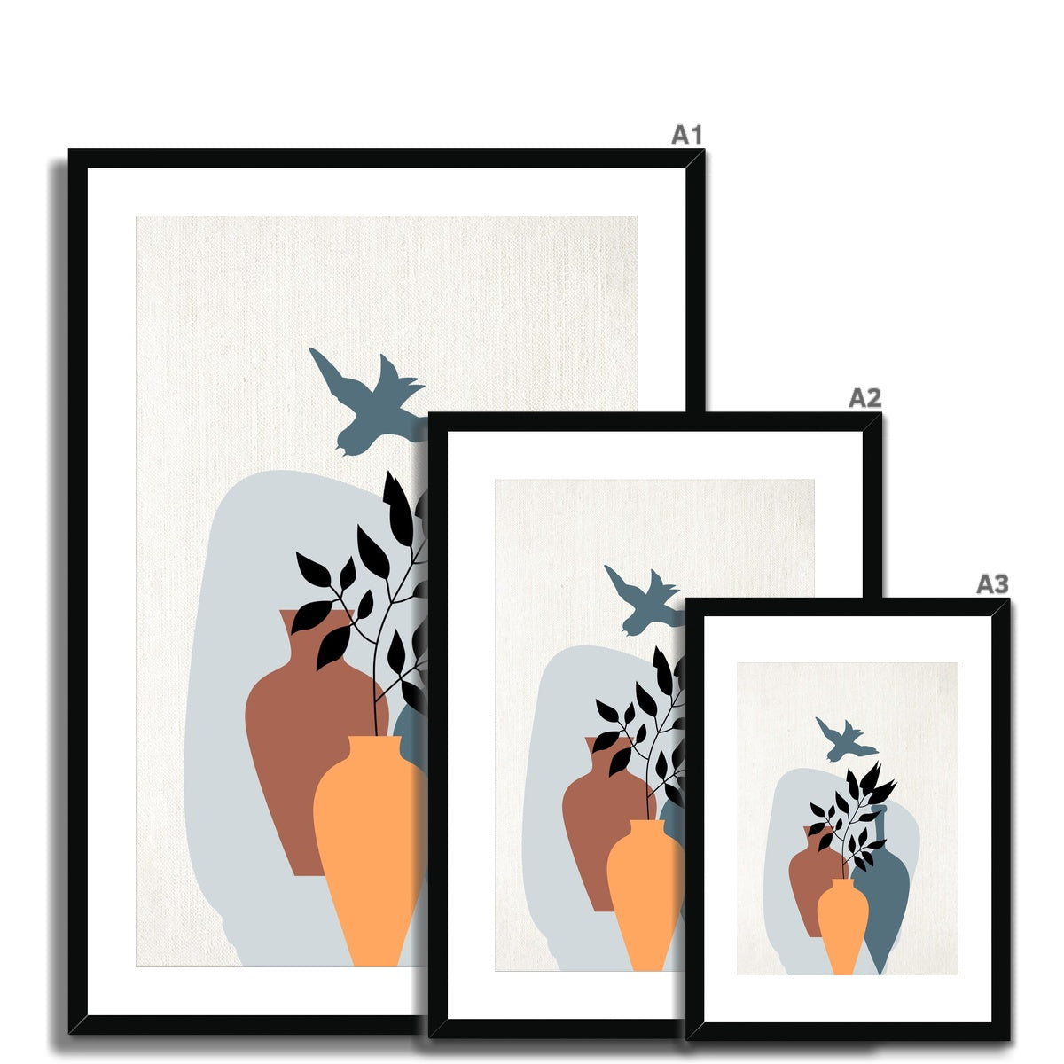 Vases and Bird Framed & Mounted Print