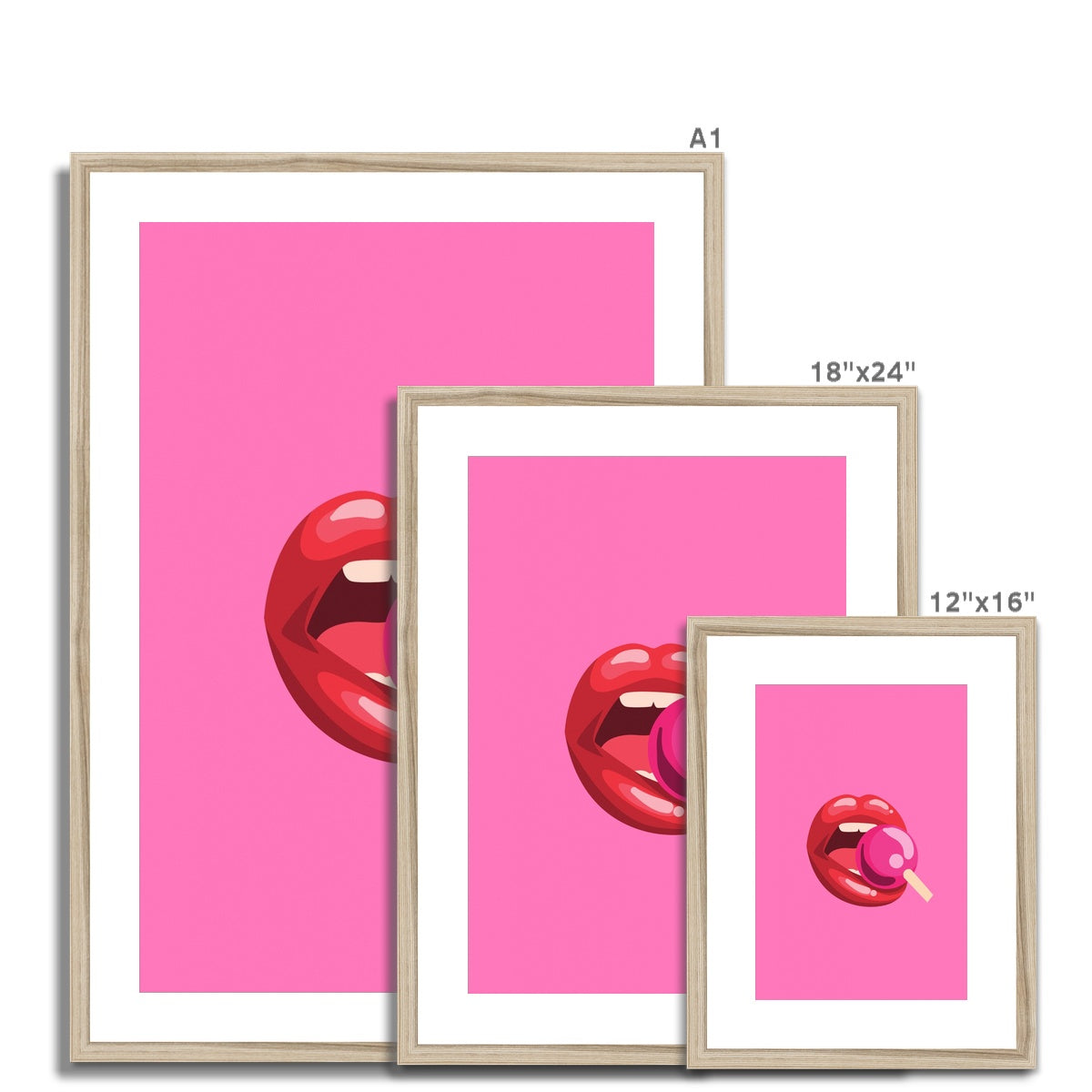 Lollipop Lips Pink Framed & Mounted Print