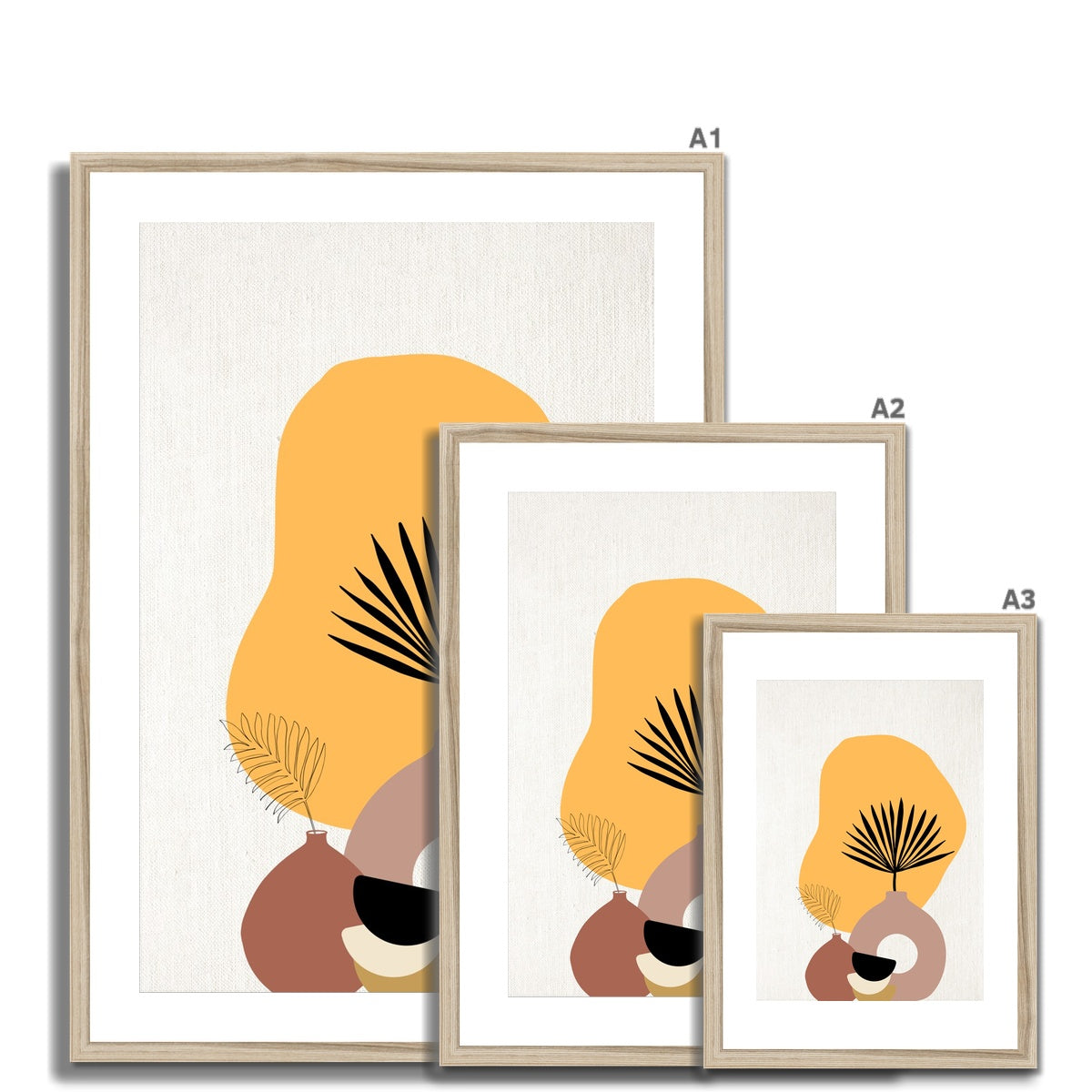 Vases and Palm Leaf Framed & Mounted Print
