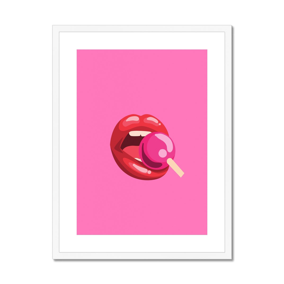 Lollipop Lips Pink Framed & Mounted Print