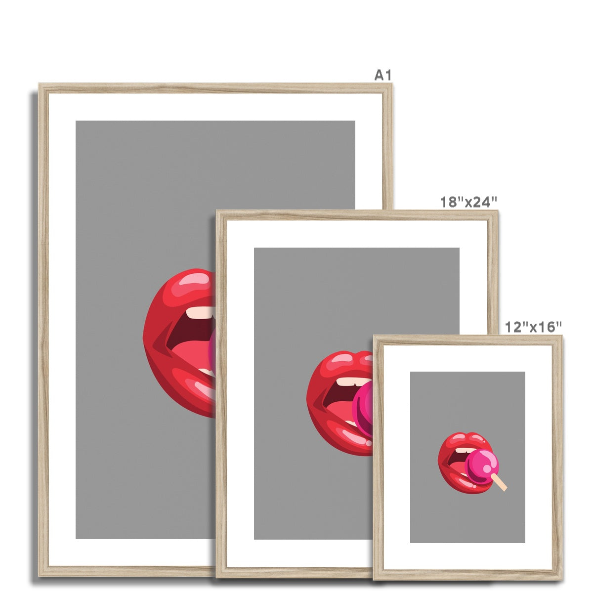 Lollipop Lips grey Framed & Mounted Print