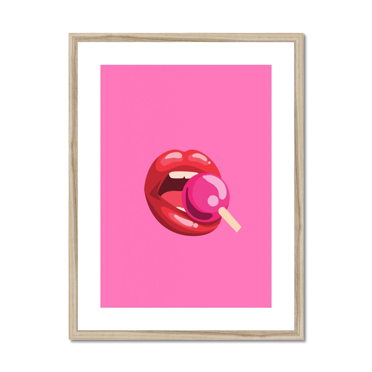 Lollipop Lips Pink Framed & Mounted Print