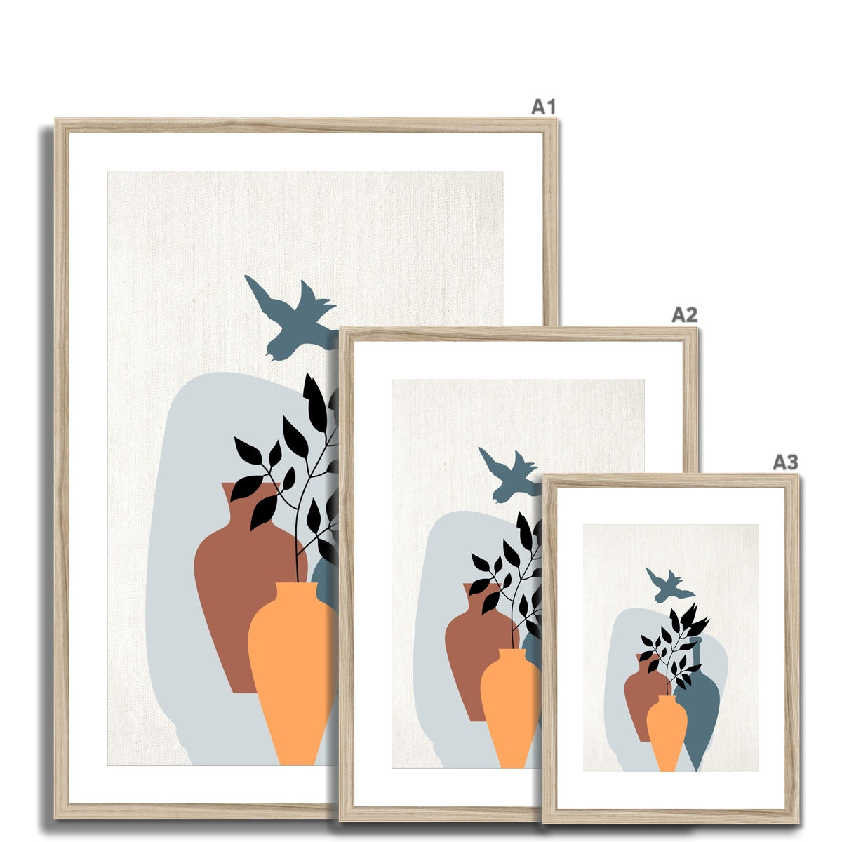 Vases and Bird Framed & Mounted Print