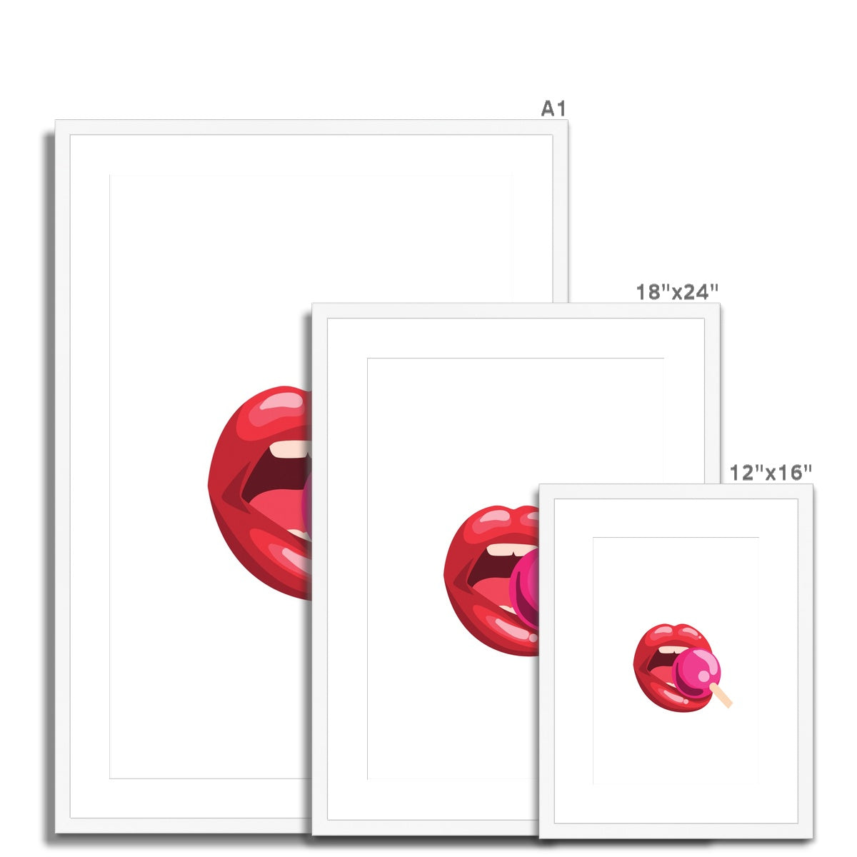 Lollipop Lips White Framed & Mounted Print