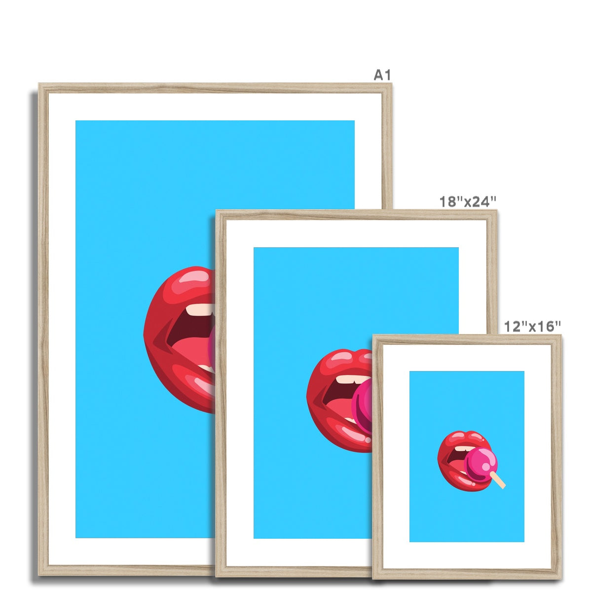 Lollipop Lips Blue Framed & Mounted Print