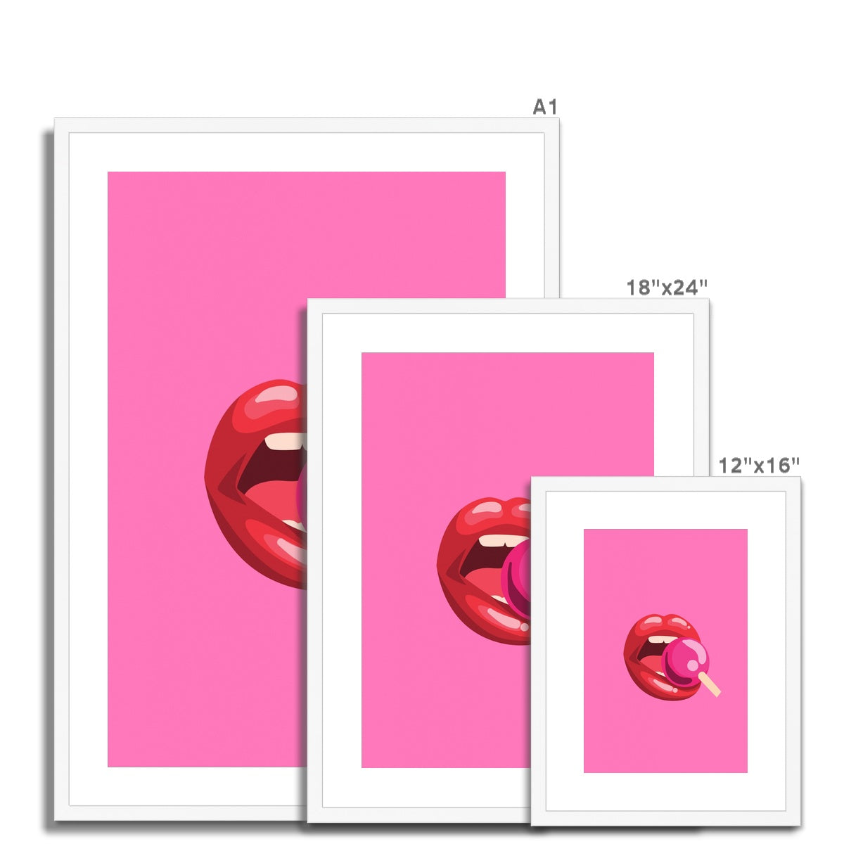 Lollipop Lips Pink Framed & Mounted Print
