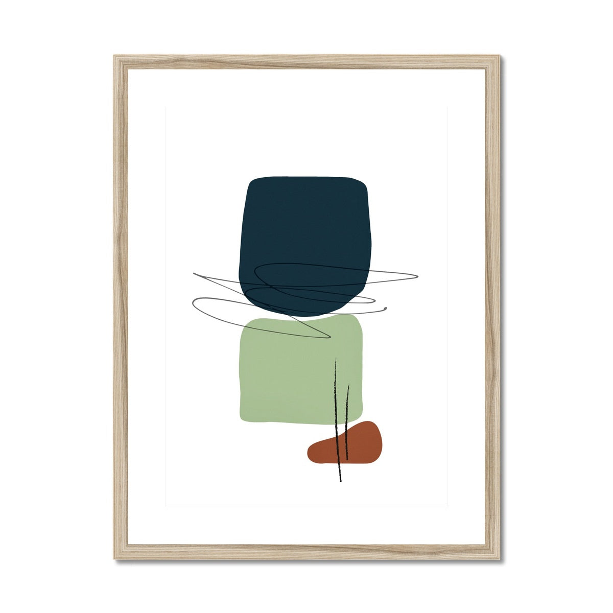 Soft Abstract Shapes Teal & Lime Green Framed & Mounted Print