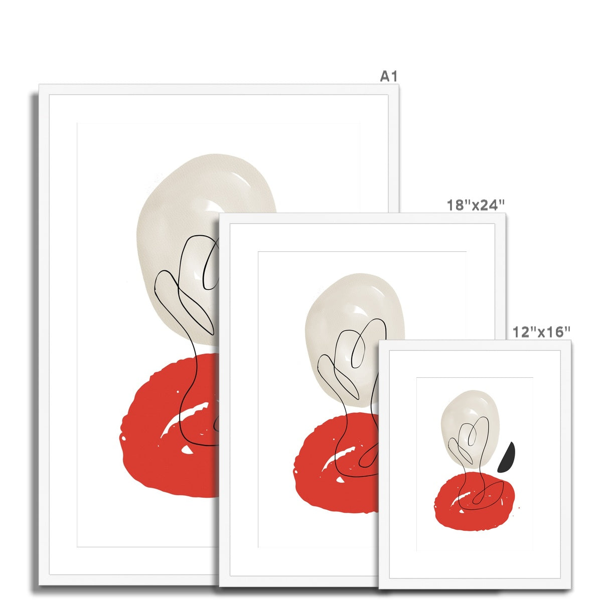 Soft Abstract Shapes Red & Beige Framed & Mounted Print
