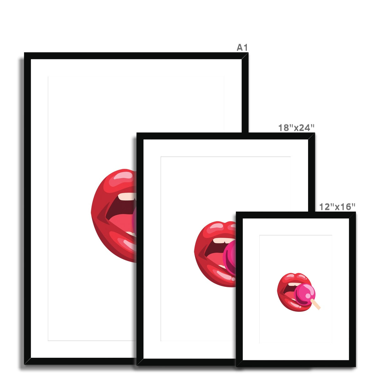 Lollipop Lips White Framed & Mounted Print