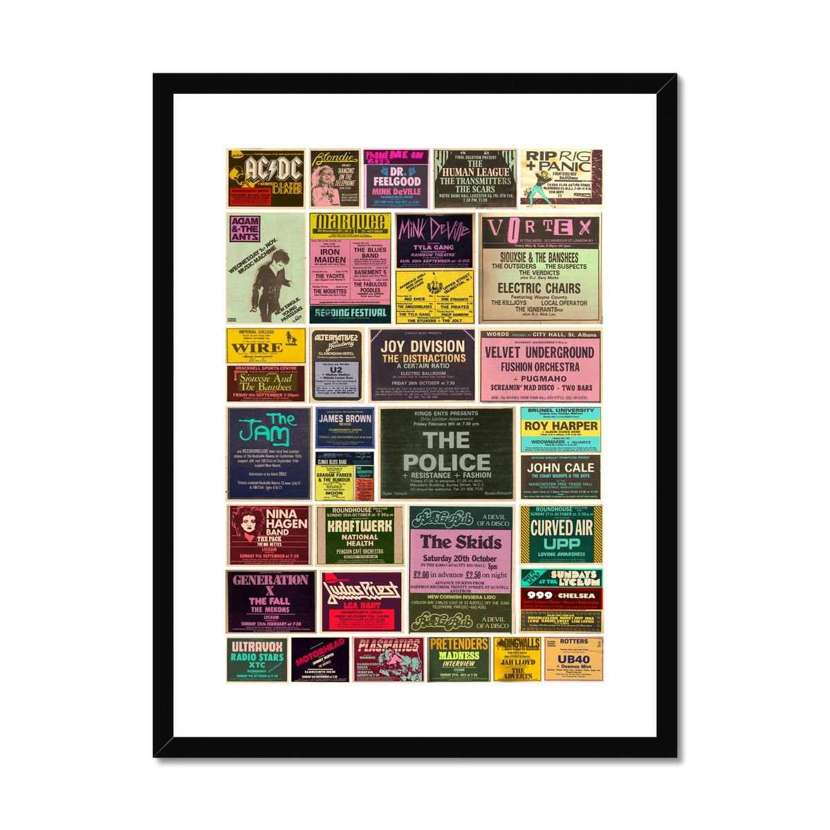 Gig ads from the 70s Framed & Mounted Print