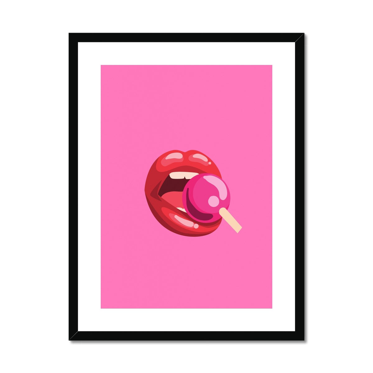 Lollipop Lips Pink Framed & Mounted Print