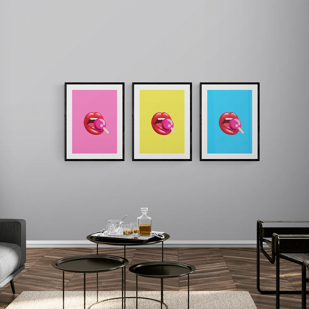Lollipop Lips Blue Framed & Mounted Print