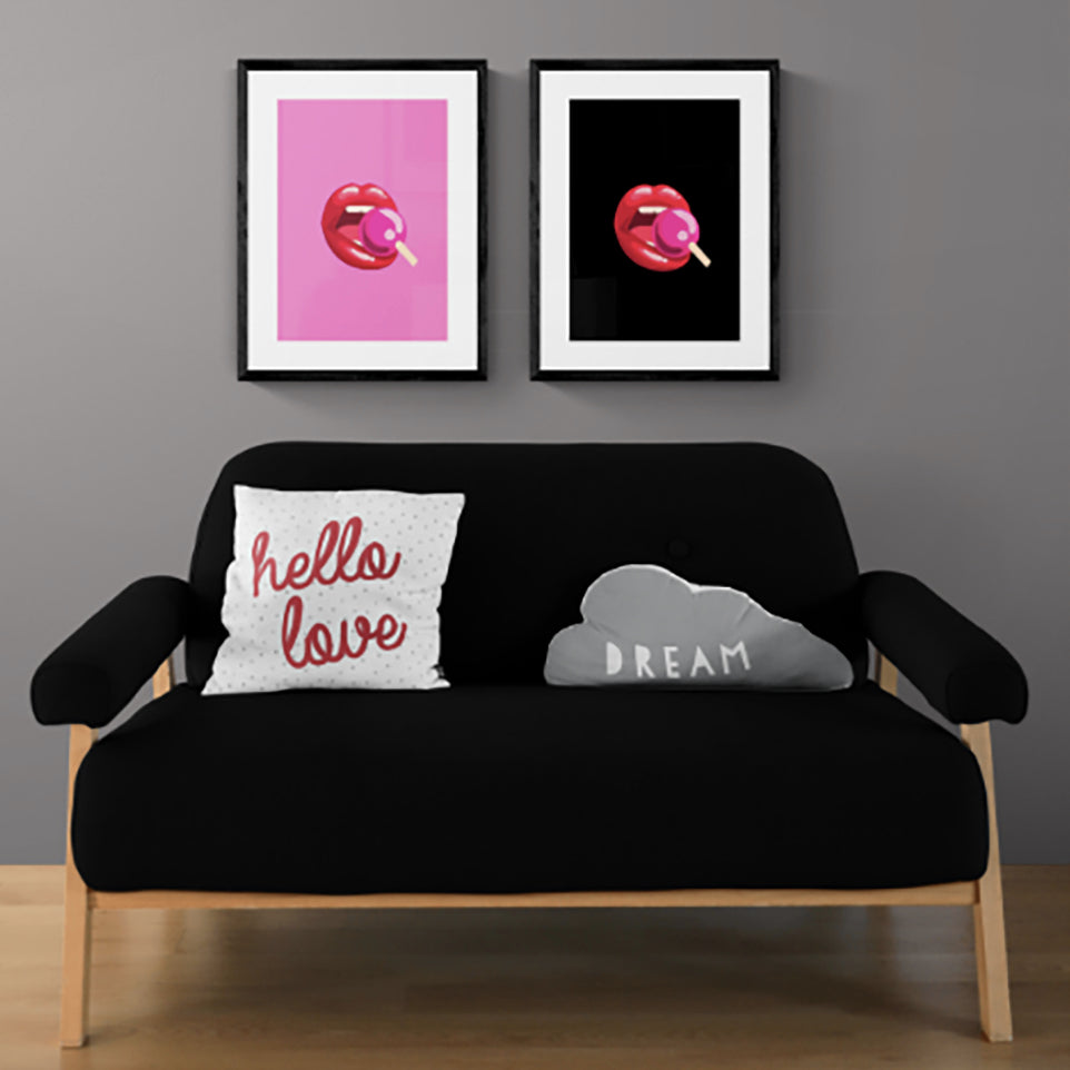 Lollipop Lips Black Framed & Mounted Print