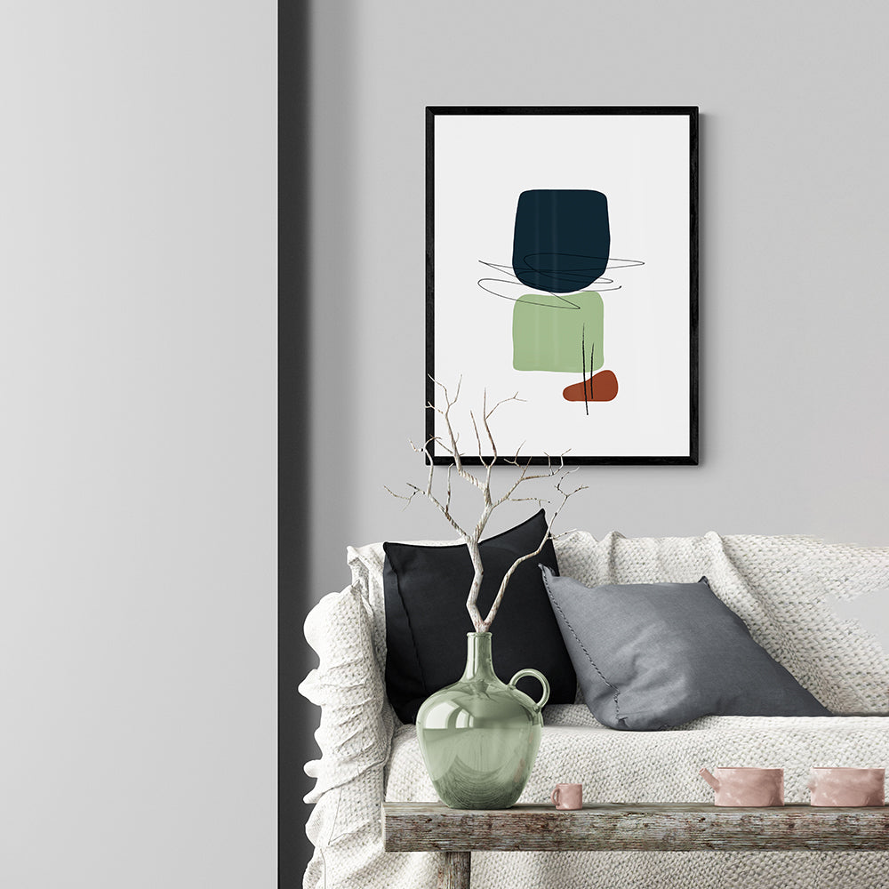 Soft Abstract Shapes Teal & Lime Green Framed & Mounted Print