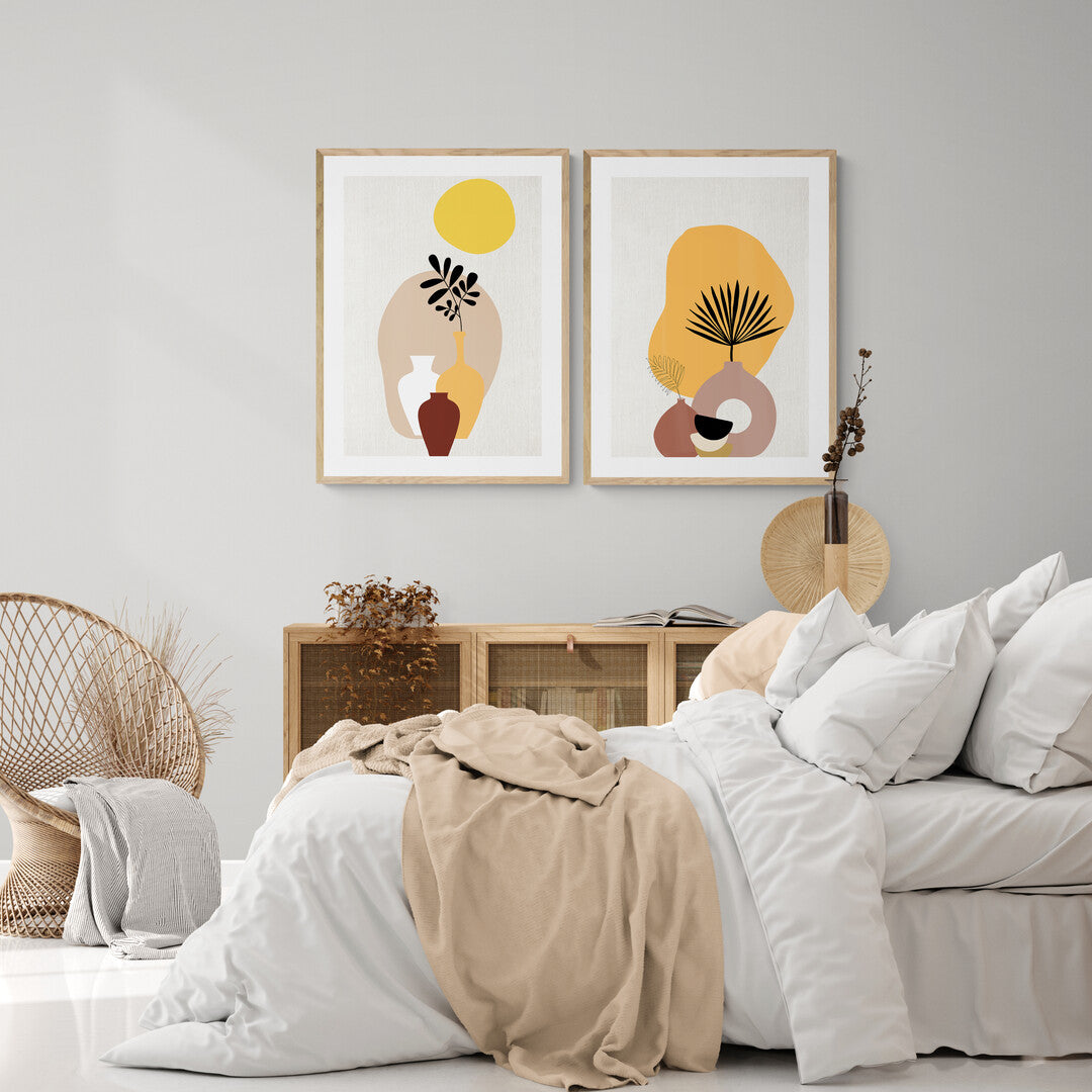 Vases and Sun Framed & Mounted Print