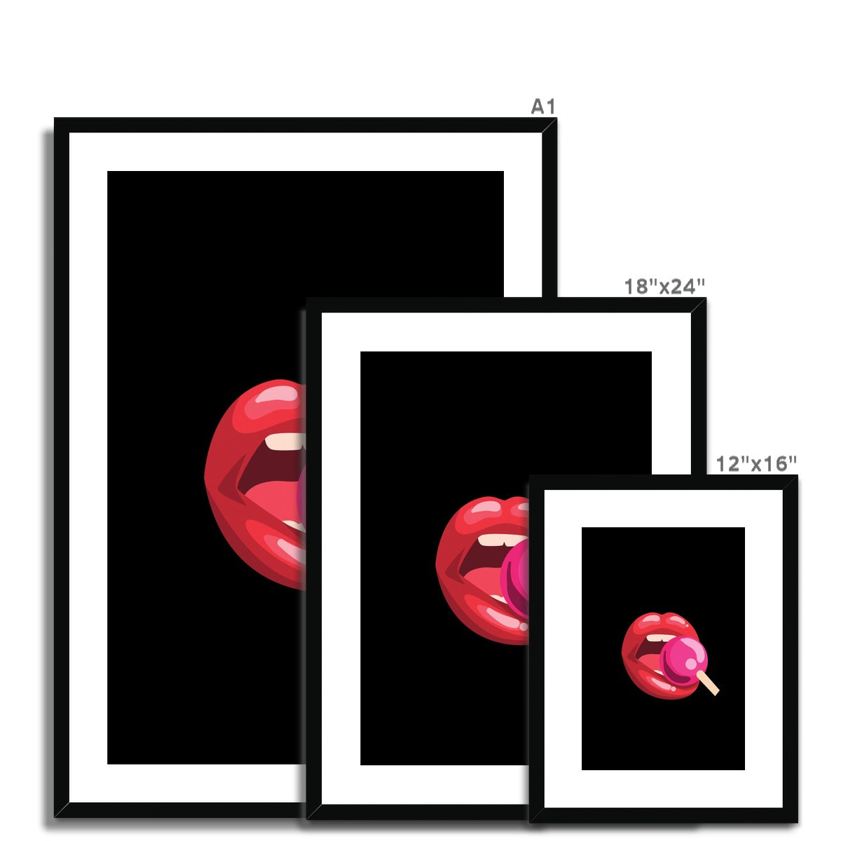 Lollipop Lips Black Framed & Mounted Print