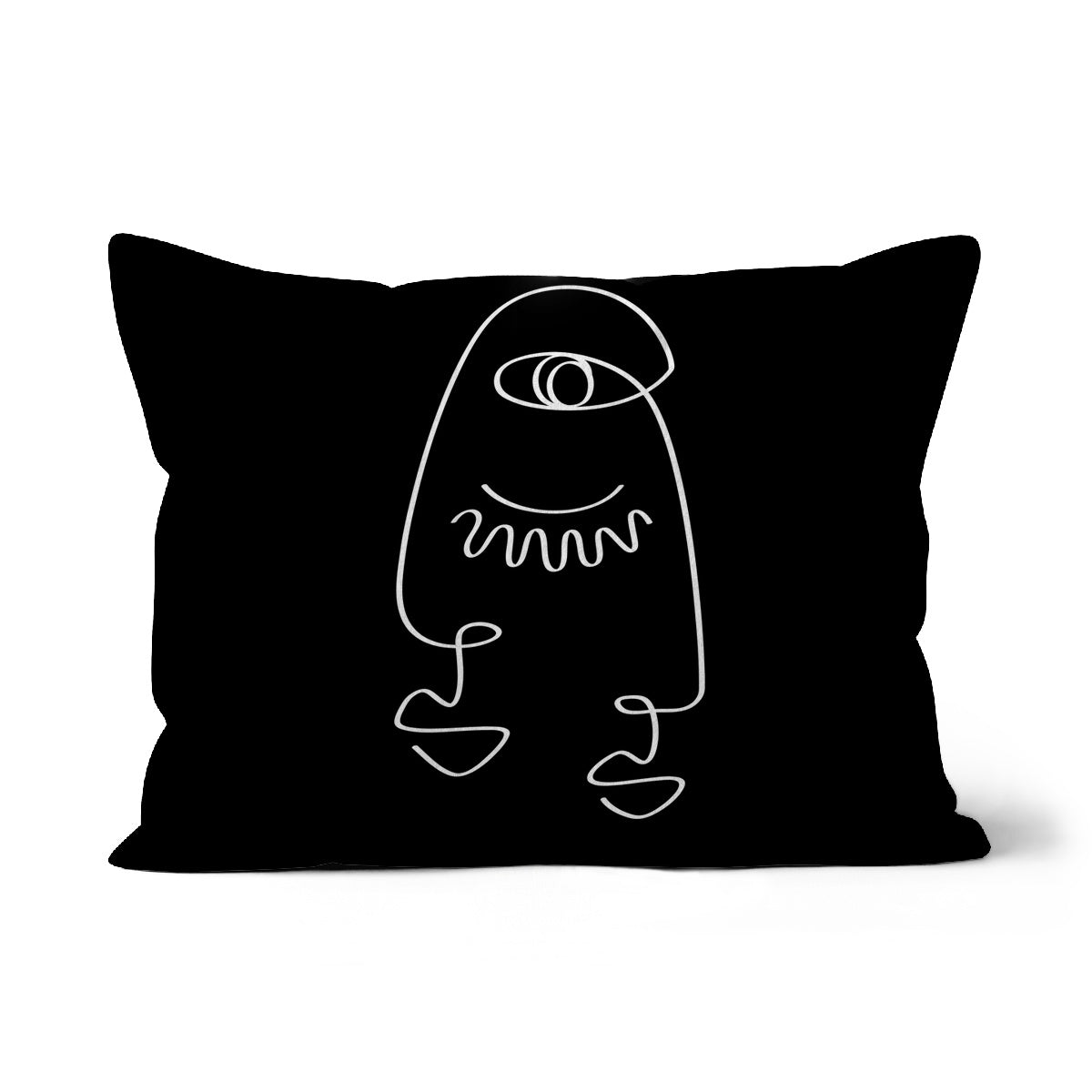Faces Line Art On Black Cushion