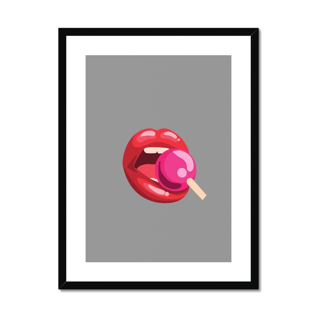 Lollipop Lips grey Framed & Mounted Print
