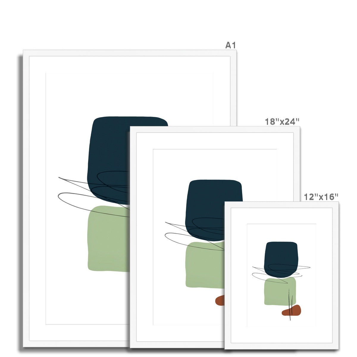 Soft Abstract Shapes Teal & Lime Green Framed & Mounted Print