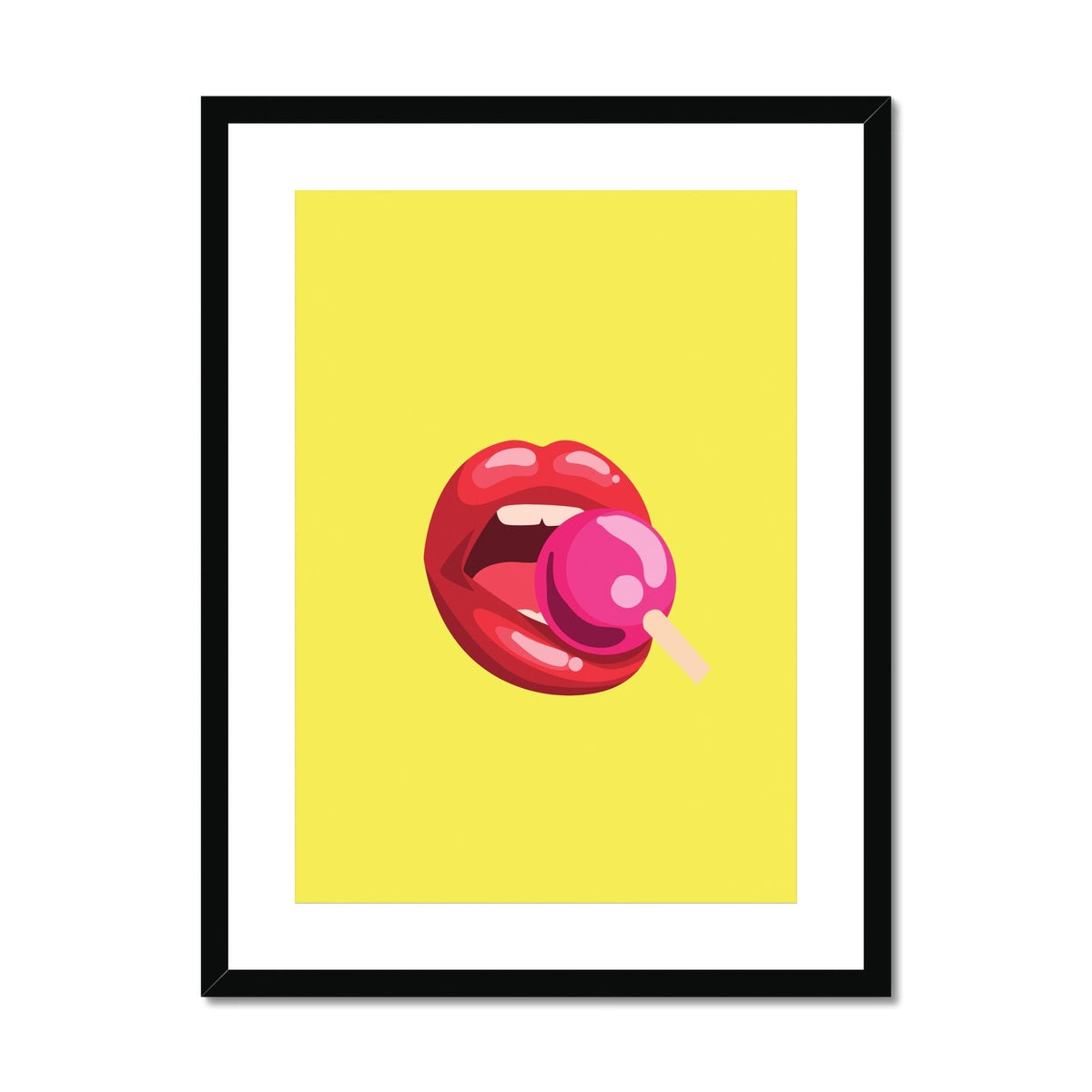 Lollipop Lips yellow Framed & Mounted Print