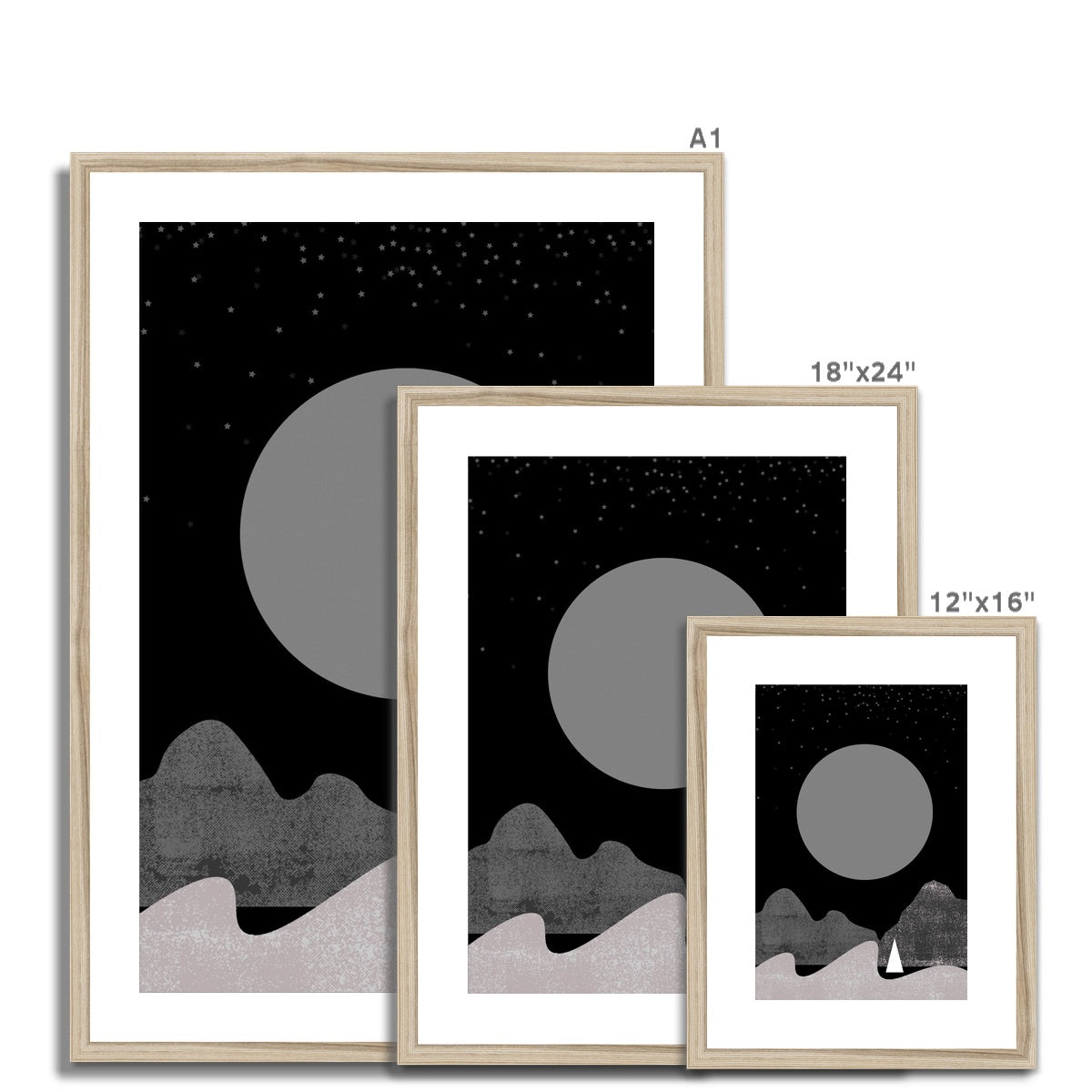 Moon & Yacht Framed & Mounted Print