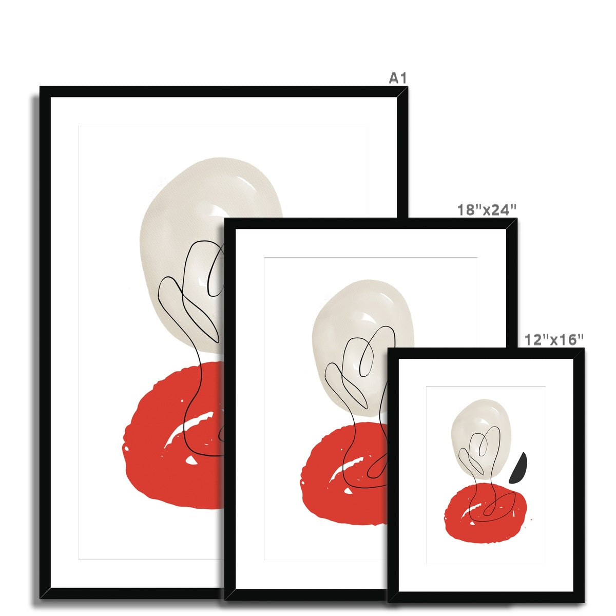 Soft Abstract Shapes Red & Beige Framed & Mounted Print
