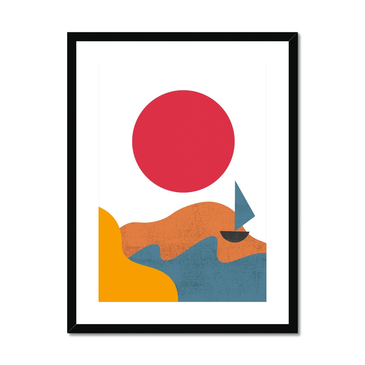 Red Sun & Boat Framed & Mounted Print