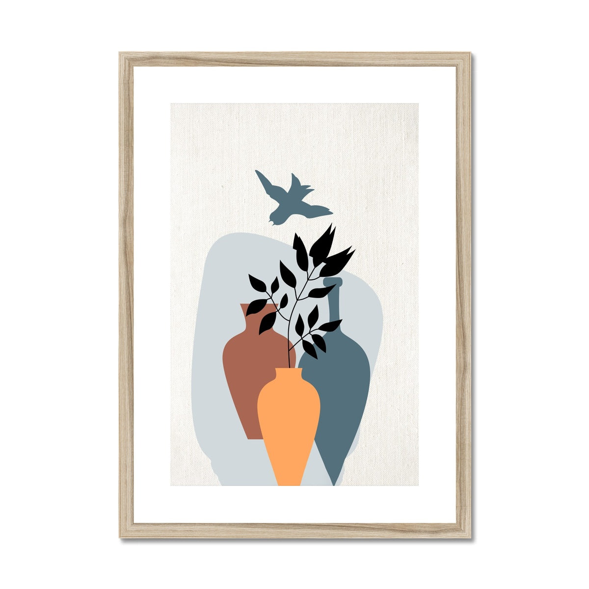 Vases and Bird Framed & Mounted Print