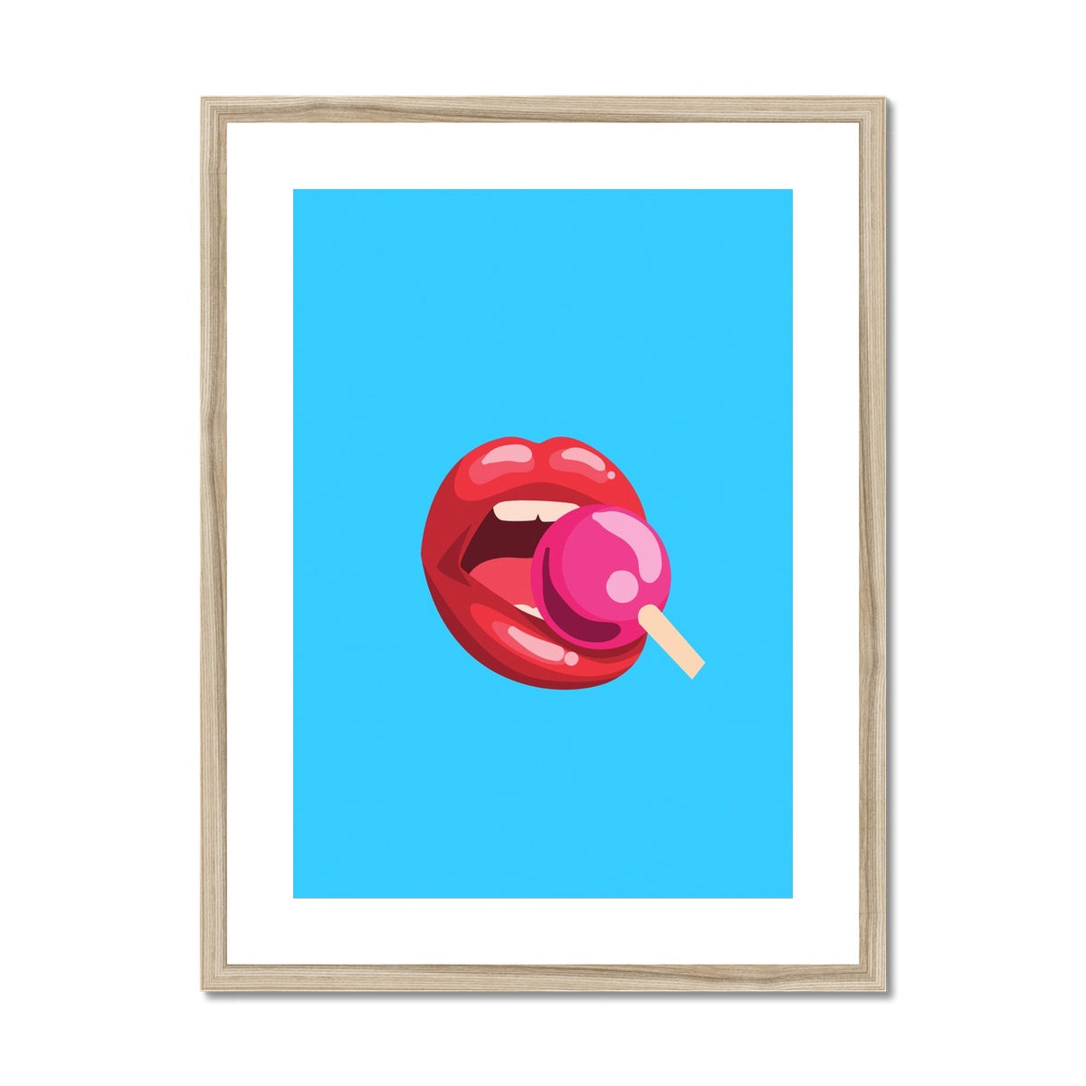 Lollipop Lips Blue Framed & Mounted Print