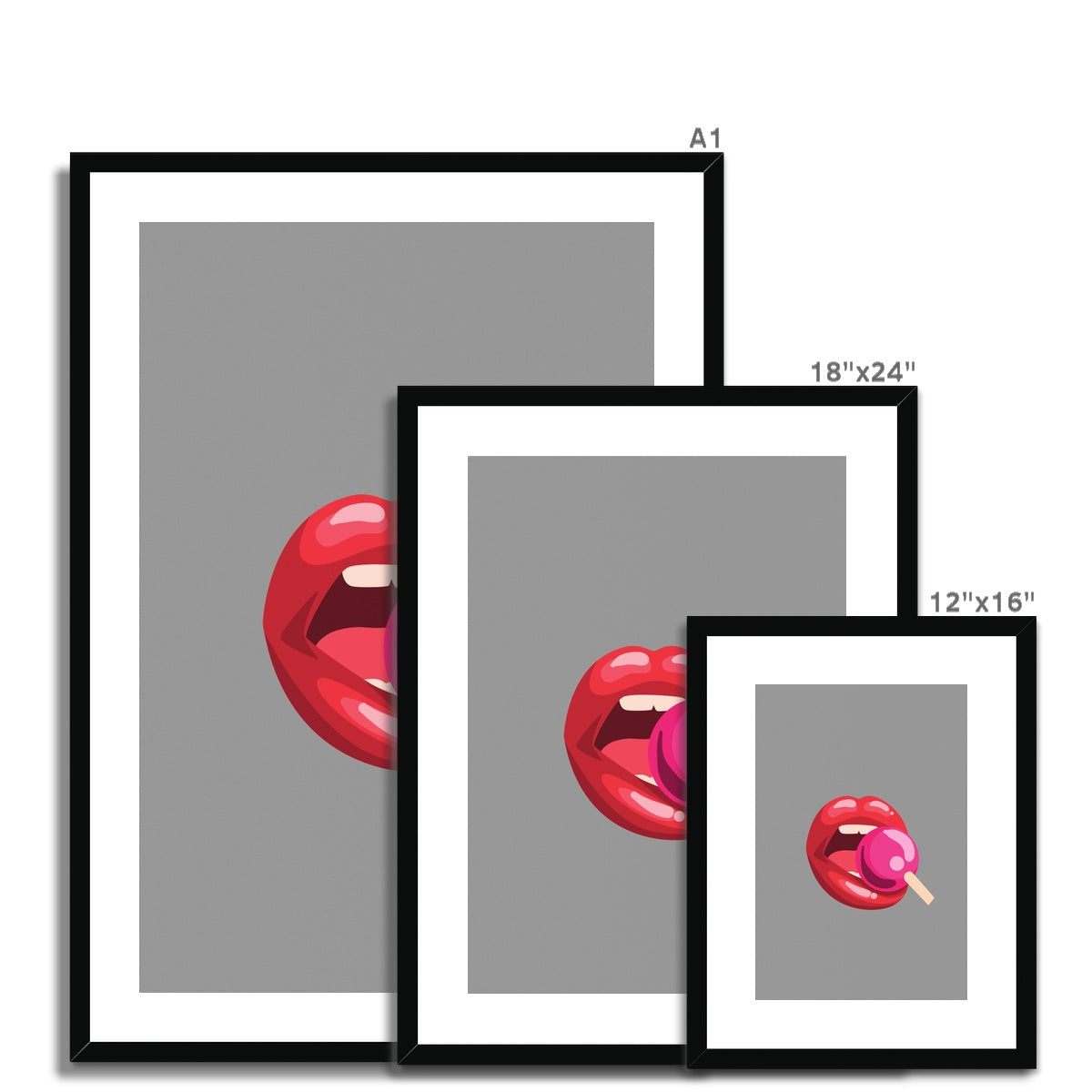 Lollipop Lips grey Framed & Mounted Print