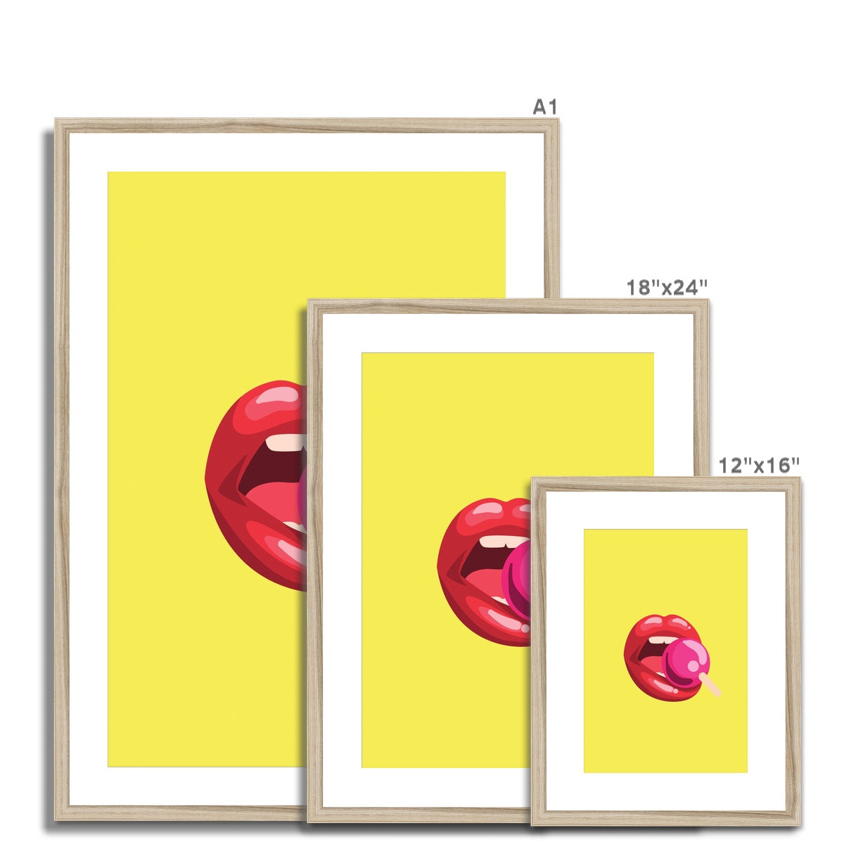 Lollipop Lips yellow Framed & Mounted Print
