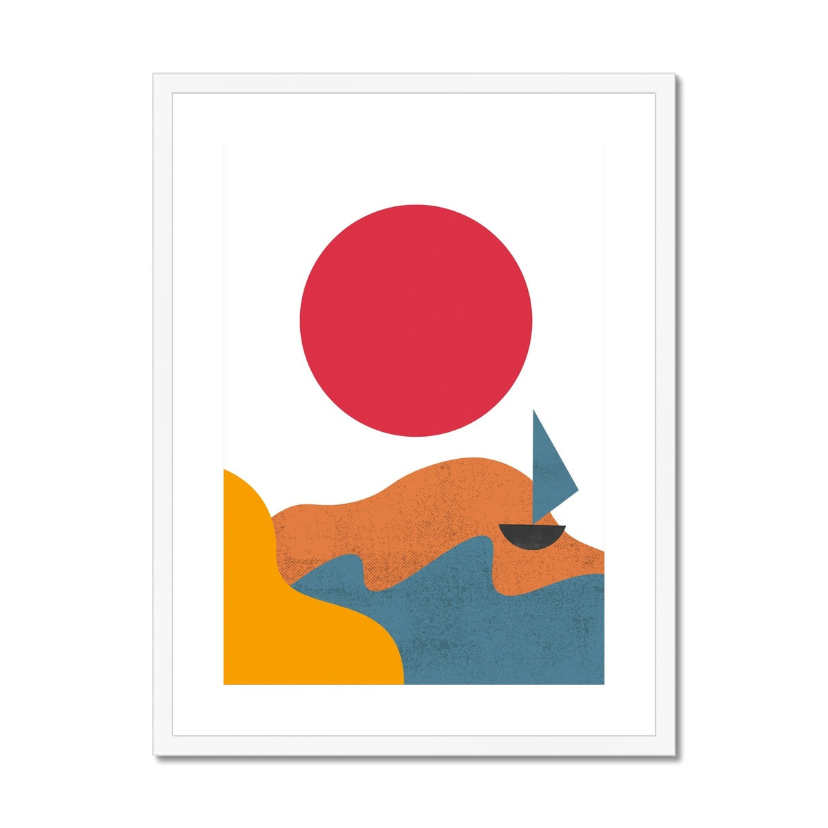 Red Sun & Boat Framed & Mounted Print
