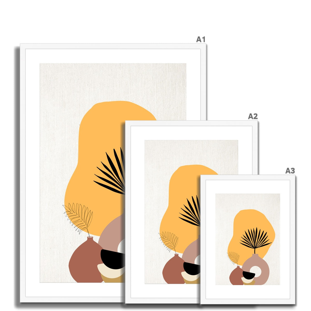Vases and Palm Leaf Framed & Mounted Print