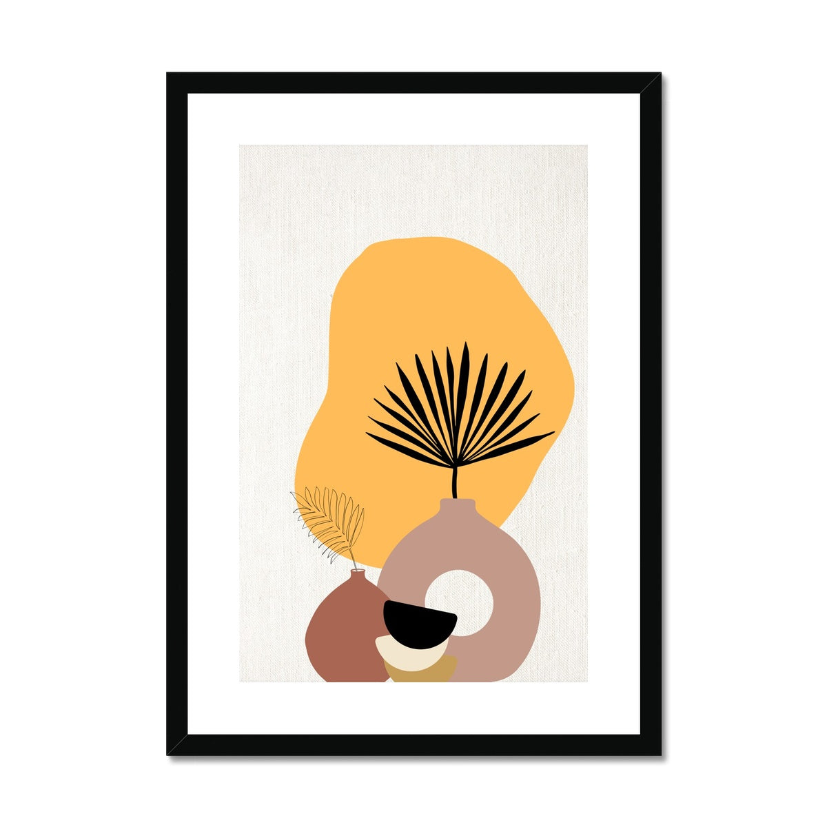 Vases and Palm Leaf Framed & Mounted Print