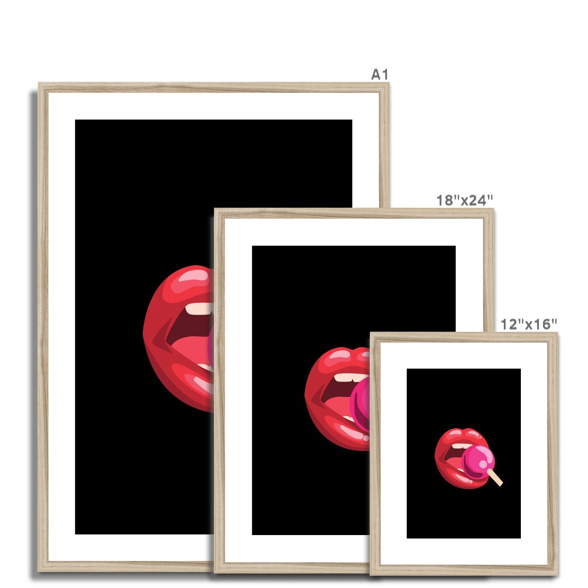 Lollipop Lips Black Framed & Mounted Print