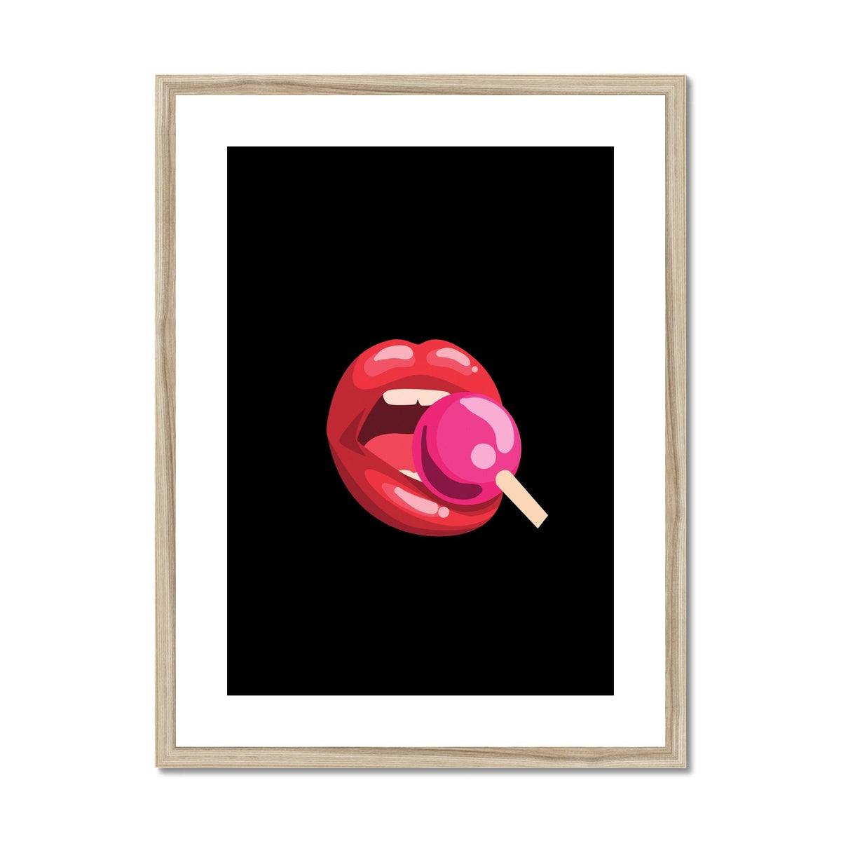 Lollipop Lips Black Framed & Mounted Print