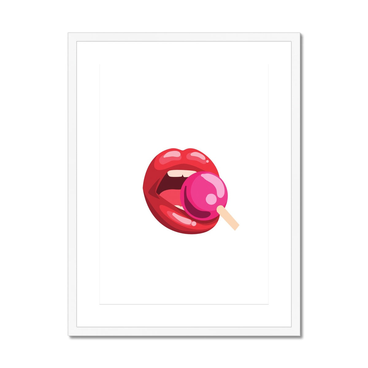 Lollipop Lips White Framed & Mounted Print