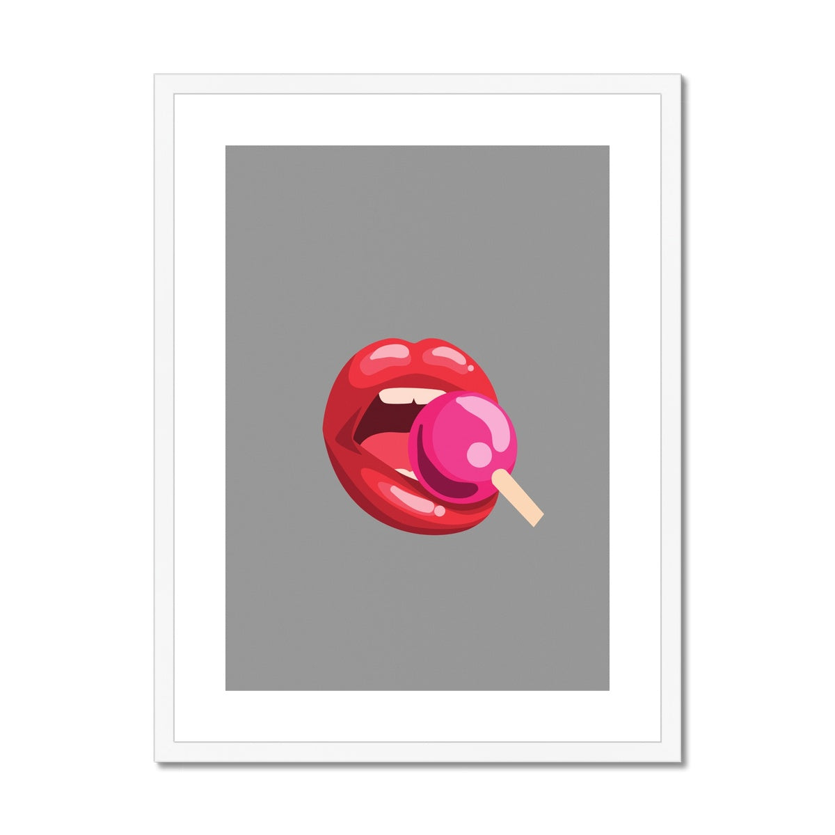 Lollipop Lips grey Framed & Mounted Print