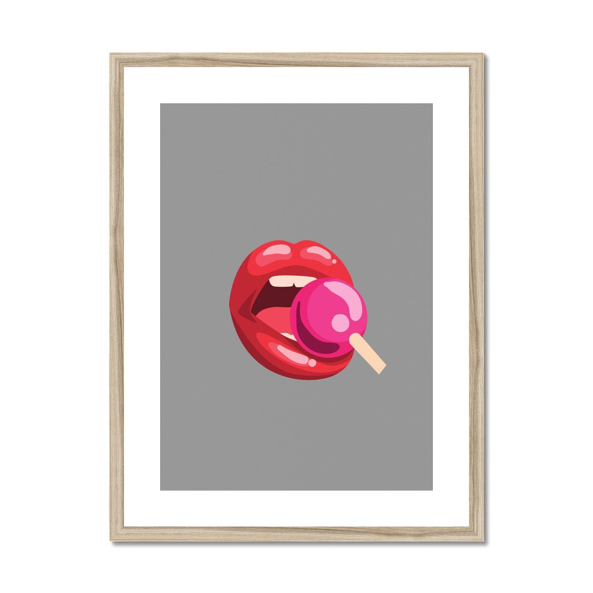 Lollipop Lips grey Framed & Mounted Print