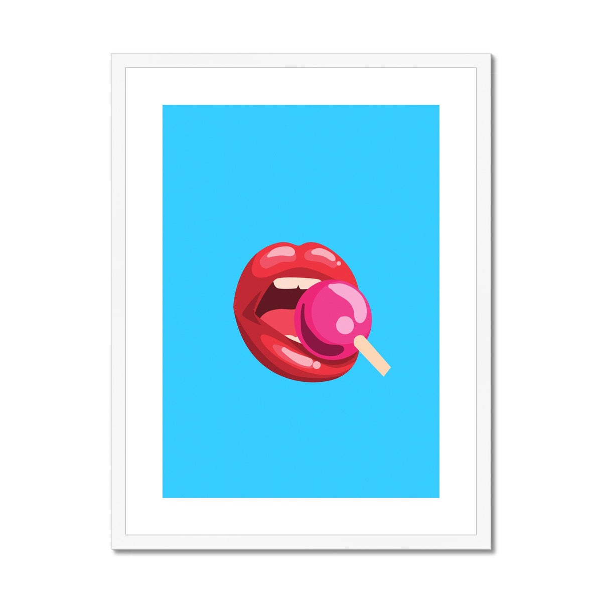 Lollipop Lips Blue Framed & Mounted Print